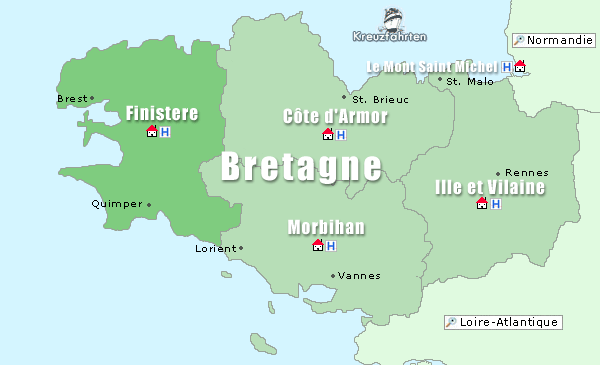 Karte Finistere, Bretagne