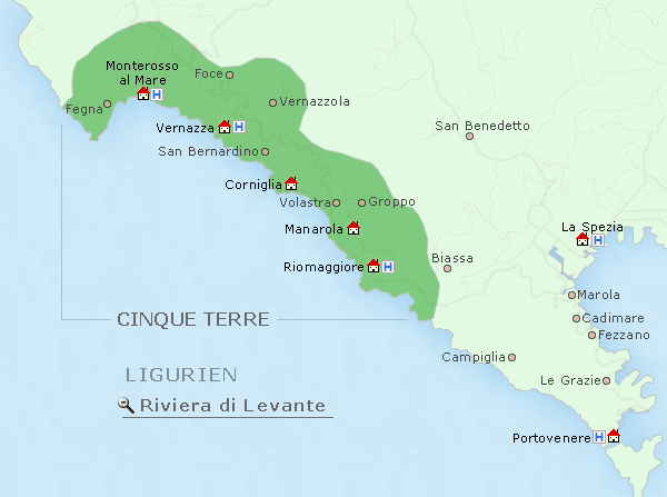 Karte Italien Cinque Terre | Kleve Landkarte