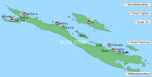 Karte Dugi-Otok, Kroatien
