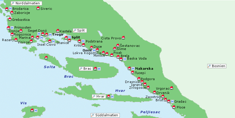 Karte Mitteldalmatien