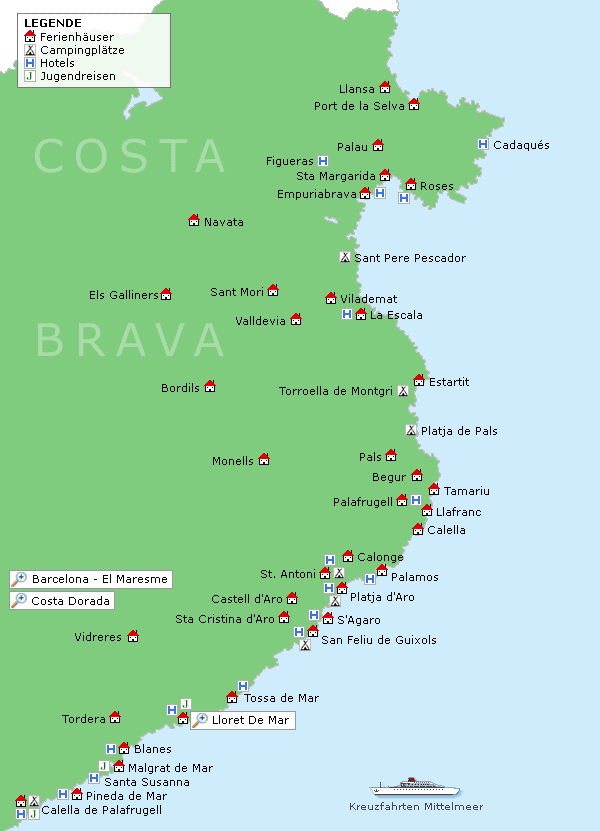 Karte Costa Brava