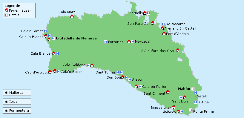 Karte Menorca, Balearen