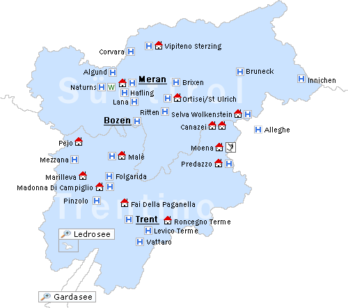 Karte Skigebiete Italien