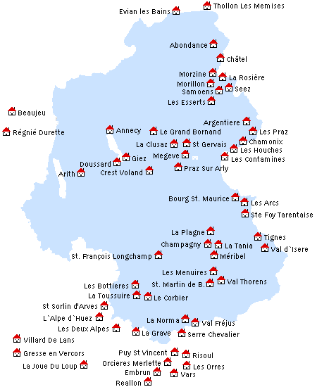 Karte Skiorte Frankreich